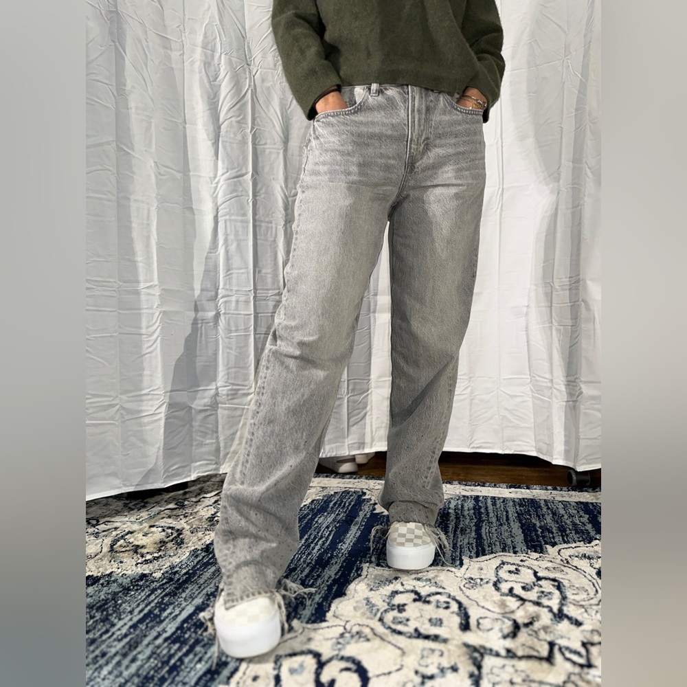 Gray Straight-Leg Rhinestone Jeans